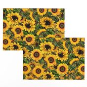 18" Vintage Sunflowers ,sunflowers fabric, nostalgic sunflower fabric