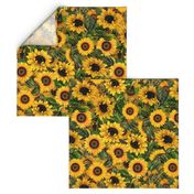 18" Vintage Sunflowers ,sunflowers fabric, nostalgic sunflower fabric