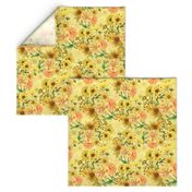 12" Vintage Sunflower bouquets on yellow,Sunflowers fabric ,sunflower fabric