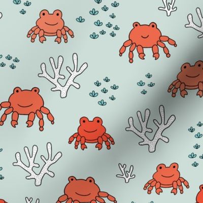 Sweet little under water crab friends deep sea coral reef summer kids prints mint red boys