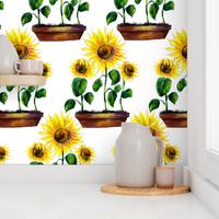 Watercolor hand drawn  sunflowers garden  pattern design