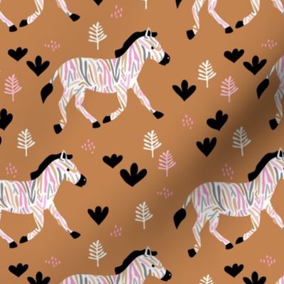 Rainbow zebra friends paper cut flowers and animals in meadow fall night camel cinnamon pink