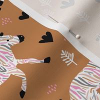 Rainbow zebra friends paper cut flowers and animals in meadow fall night camel cinnamon pink