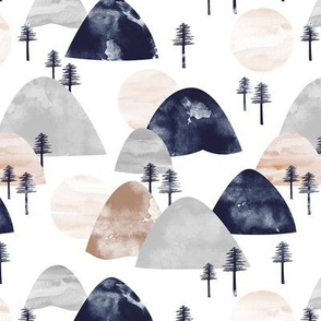The hills little enchanted forest mountains trees and soft beige gray navy boys