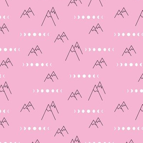 Full moon new moon phase and climbing mountains geometric abstract outdoor adventure pink