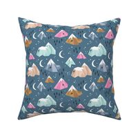 Geometric blue mountains climbing and bouldering new moon night winter cool blue pink