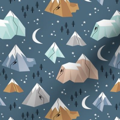 Geometric blue mountains climbing and bouldering new moon night winter cool blue gray