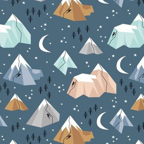 Geometric blue mountains climbing and bouldering new moon night winter cool blue gray