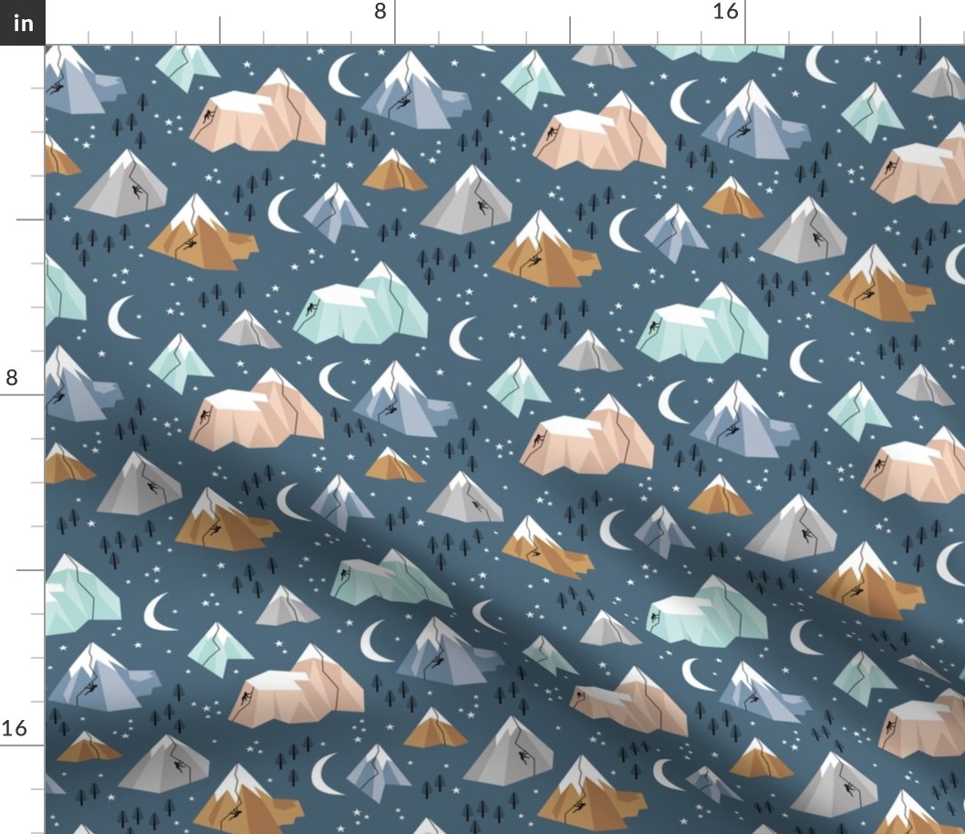 Geometric blue mountains climbing and bouldering new moon night winter cool blue gray