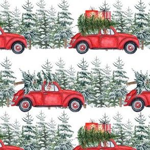 6" Holiday Christmas Tree Car and dachshund in Woodland, christmas fabric,dachshund dog fabric 1