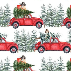 6" Holiday Christmas Tree Car and cocker spaniels in Woodland, christmas fabric, cocker dog fabric 3