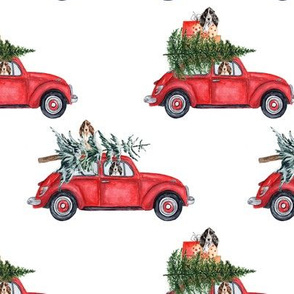 6" Holiday Christmas Tree Car and cocker spaniels in Woodland, christmas fabric, cocker dog fabric 1