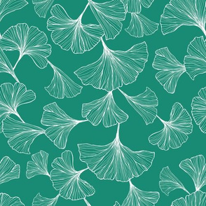 Ginkgo Leaves Small Scale - Teal and White