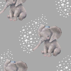 8" Baby Elephant with Crown and White Stars