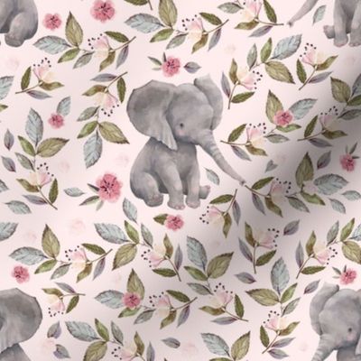 8" Baby Elephant with Flowers Pink Back