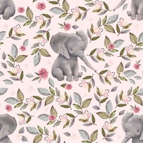 8" Baby Elephant with Flowers Pink Back