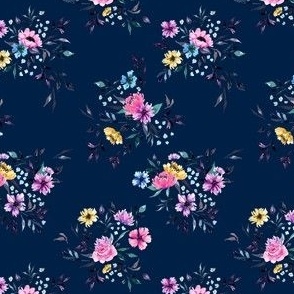 Emila Watercolor Floral - Midnight Blue