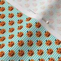 (micro scale) Jack-o'-lantern - halloween pumpkins - teal stripes - LAD19BS
