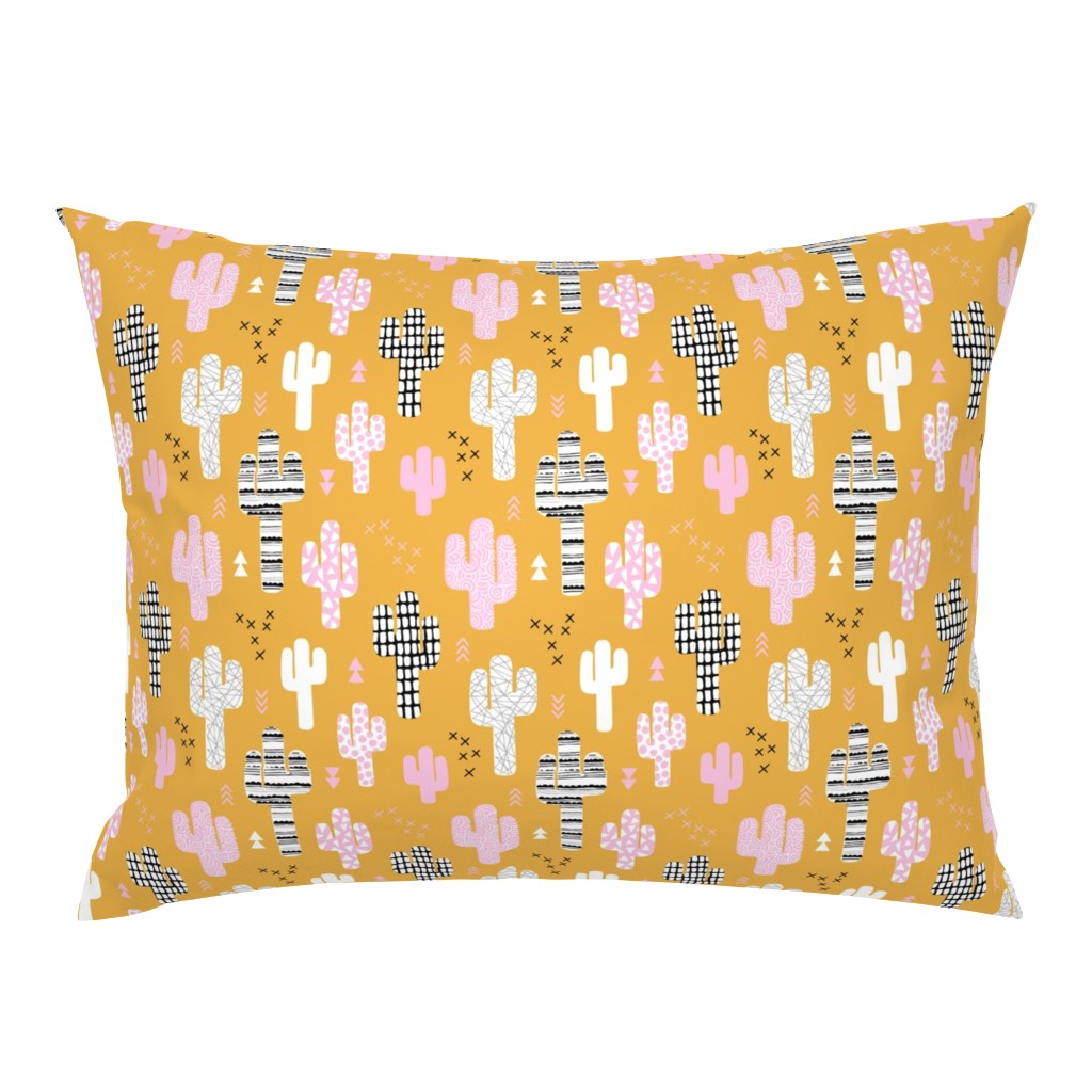 Cool western geometric cactus garden with triangles and arrows ochre yellow pink fall