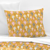 Cool western geometric cactus garden with triangles and arrows ochre yellow pink fall