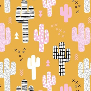 Cool western geometric cactus garden with triangles and arrows ochre yellow pink fall