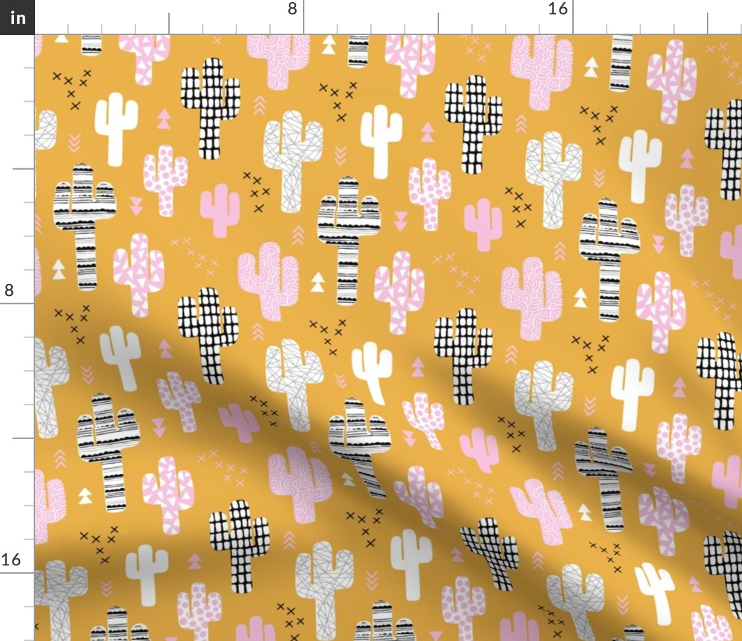 Cool western geometric cactus garden with triangles and arrows ochre yellow pink fall