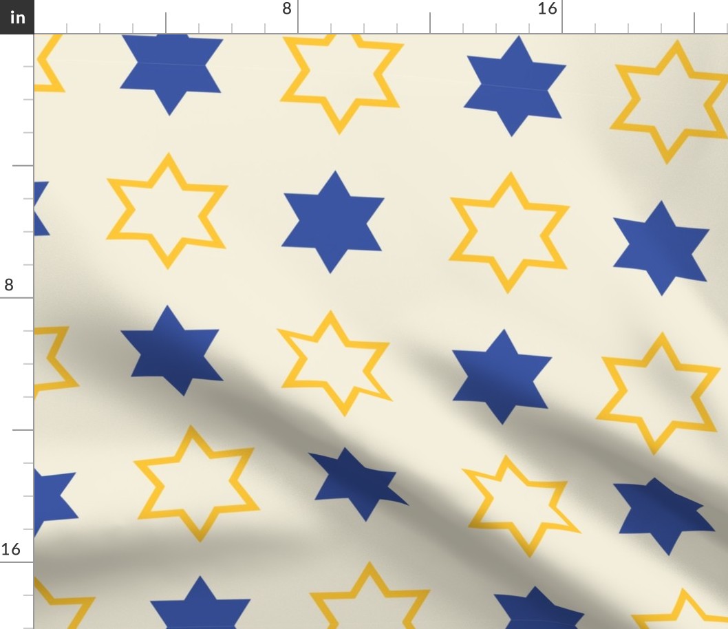 Star of David Yellow and  Blue on Cream background