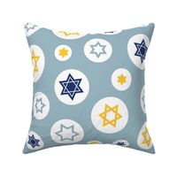 Star of David in Circles on light blue background