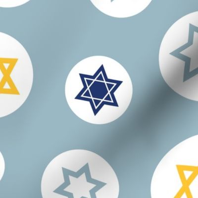 Star of David in Circles on light blue background