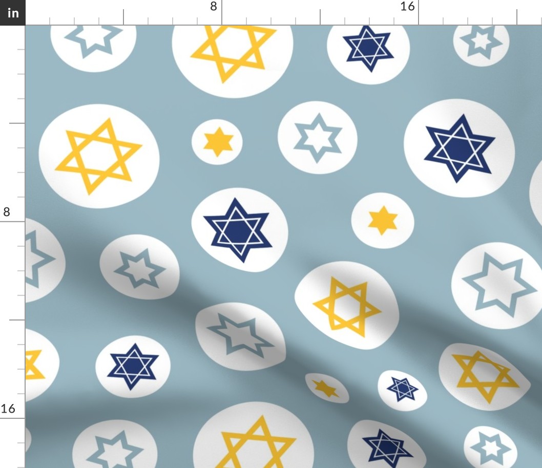 Star of David in Circles on light blue background