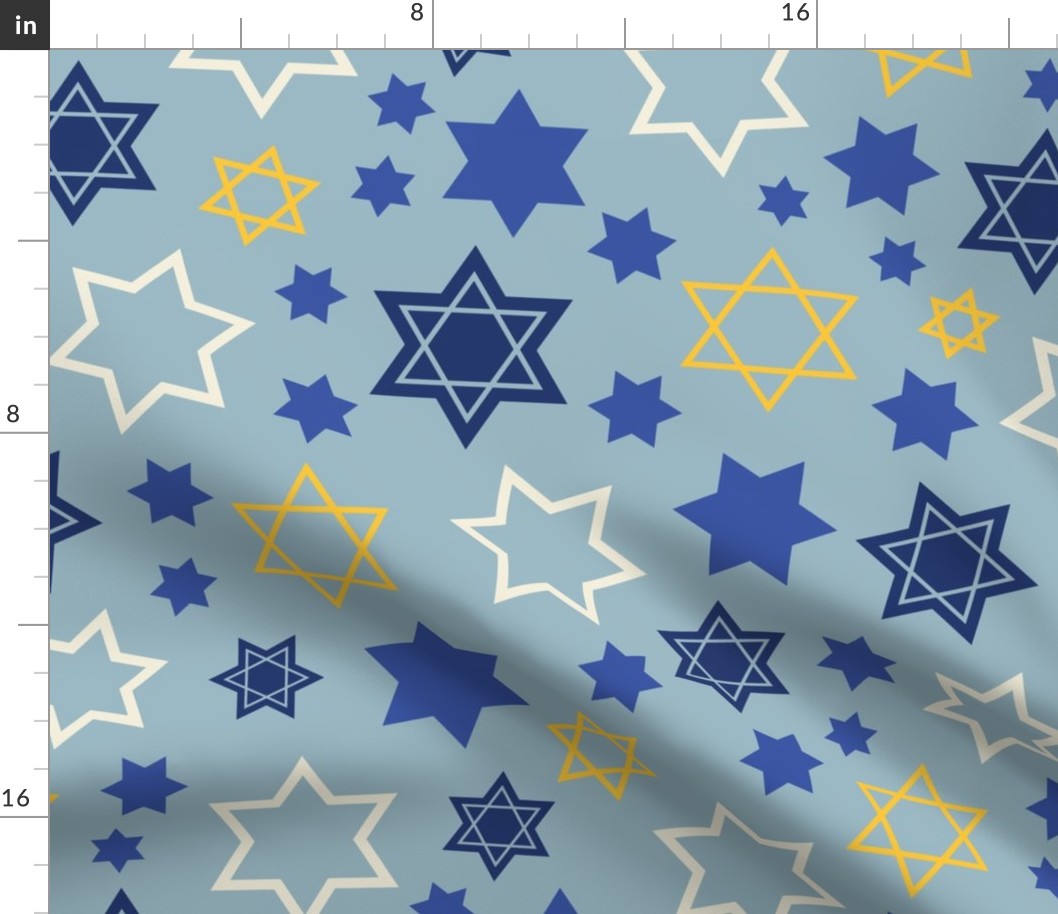 Star of David scatterd on light blue background