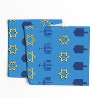 Hanukkah Symbol Mix on blue background