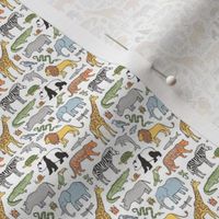 Zoo Jungle Animals Doodle with Panda, Giraffe, Lion, Tiger, Elephant, Zebra,  Birds Tiny Small 0,75 inch