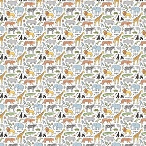 Zoo Jungle Animals Doodle with Panda, Giraffe, Lion, Tiger, Elephant, Zebra,  Birds Tiny Small 0,75 inch