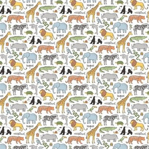 Zoo Jungle Animals Doodle with Panda, Giraffe, Lion, Tiger, Elephant, Zebra,  Birds Tiny Small Around 1 inch