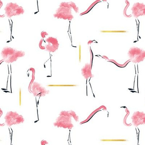 Flamingo large scale - pink and gold on white