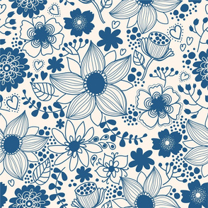 Floral blue seamless pattern