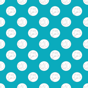 Sleeping Kitty Polka Dot Pattern Teal