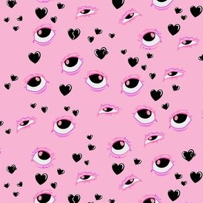 Creepy Kawaii Eyes and Hearts on Pink