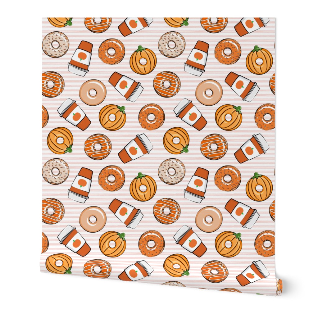 Coffee and Fall Donuts - PSL pumpkin fall donuts toss - pink stripes - LAD19