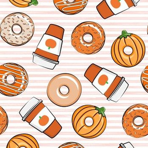 Coffee and Fall Donuts - PSL pumpkin fall donuts toss - pink stripes - LAD19