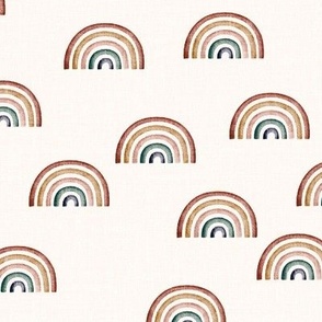  Natural linen look // Scattered earth tone rainbows on Ecru background french linen
