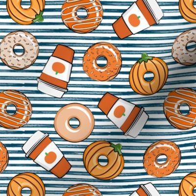 Coffee and Fall Donuts - PSL pumpkin fall donuts toss - blue stripes - LAD19