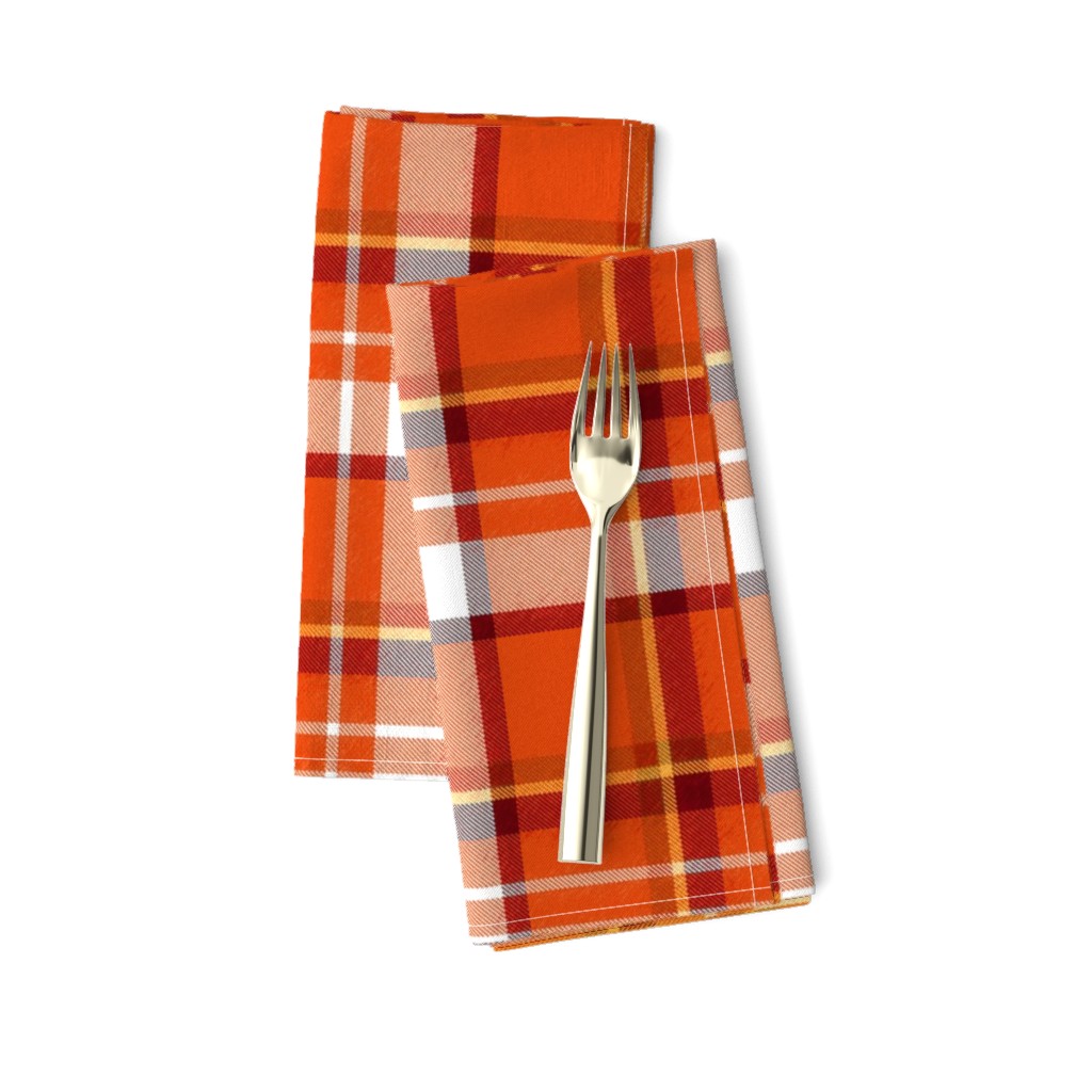 Asymmetrical Speckled Orange Yellow Burgundy and White Plaid