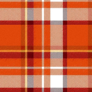 Asymmetrical Speckled Orange Yellow Burgundy and White Plaid