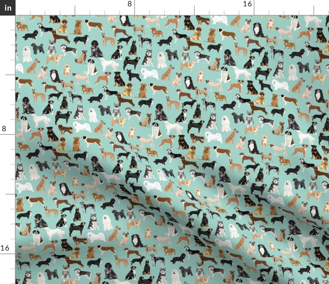 working dogs fabric - working dogs group fabric, dog fabric, dogs fabric, working dogs design  - mint