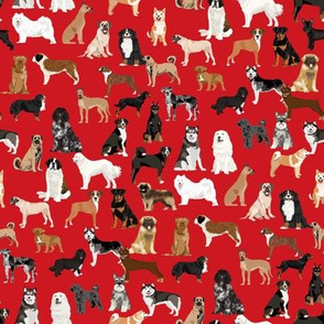 working dogs fabric - working dogs group fabric, dog fabric, dogs fabric, working dogs design  - red