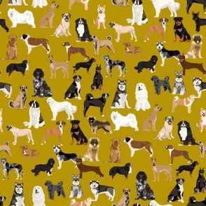 working dogs fabric - working dogs group fabric, dog fabric, dogs fabric, working dogs design  - mustard