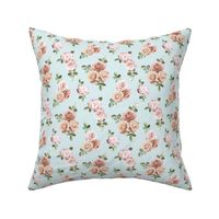Vintage Rose Floral on duck egg blue - extra small