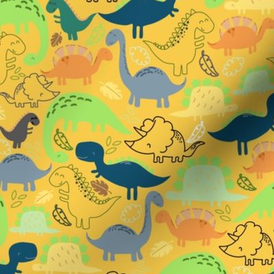 Dinosaur doodle yellow background